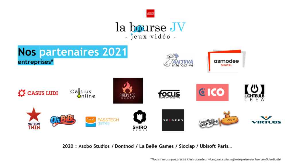 image des logos des partenaires entreprises de la Bourse Jeux Vidéo